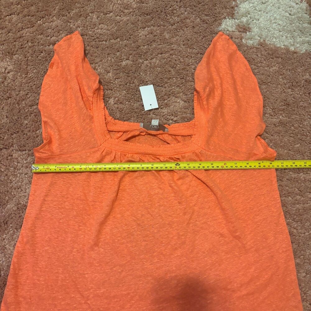 Loft 100% Linen Ruffle Off Shoulder Coral Orange Sz Small NWT Elevated Basics - Picture 6 of 7